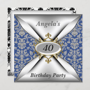 Damask White Birthday Party Celebration Invitation