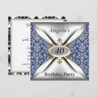 Damask White Birthday Party Celebration Invitation