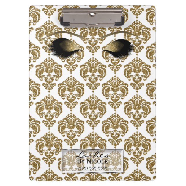 Damask White Gold Makeup Eyes Lashes Personalized Clipboard (Front)