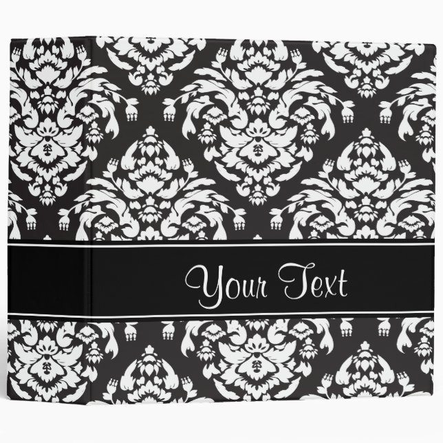 Damask White on Black 3 Ring Binder (Front/Spine)