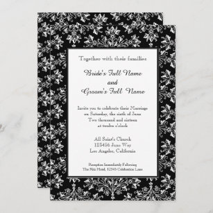 Damask White on Black Editable Wedding Invitation