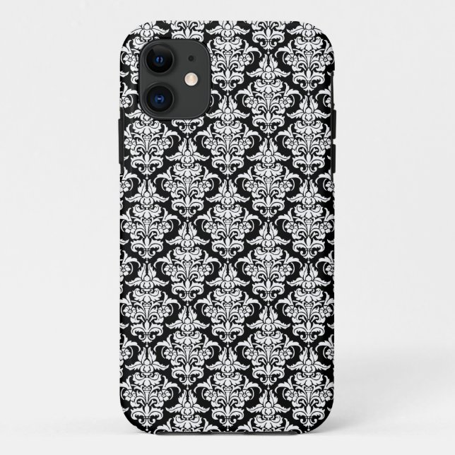 Damask - White on Black iPhone Case (Back)