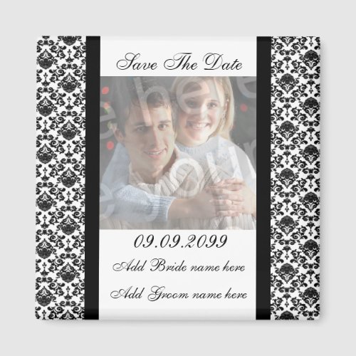 Damask White Save The Date Photo Magnet