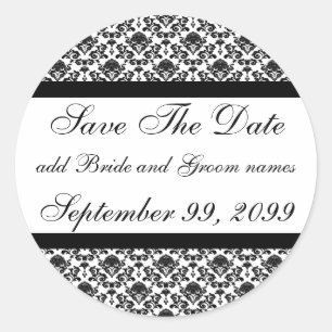 Damask White Save The Date Reminders Classic Round Sticker