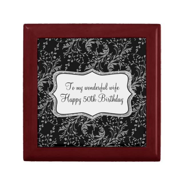 Damask wife 50th Birthday gift box light blue (Front)