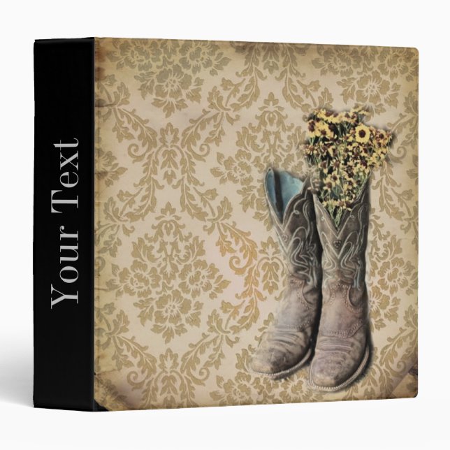 Damask wildflower Western country cowboy boots Binder (Front/Spine)