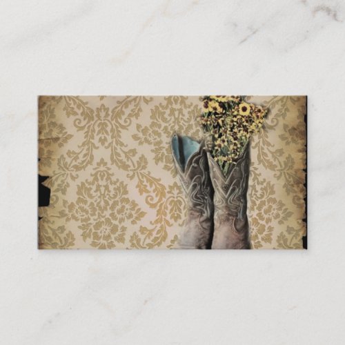 Damask wildflower Western country cowboy boots Business Card