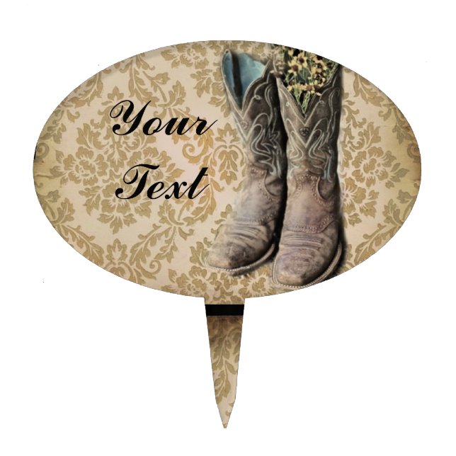 Damask wildflower Western country cowboy boots Cake Topper (Front)