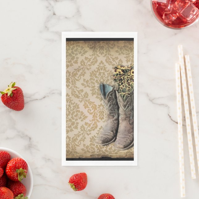 Damask wildflower Western country cowboy boots Paper Guest Towels (Insitu)