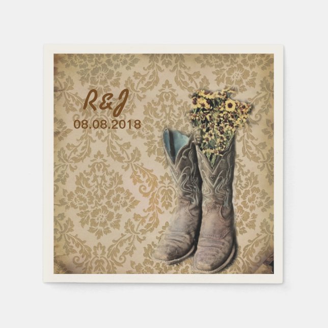 damask wildflower western country cowboy boots paper napkins (Front)