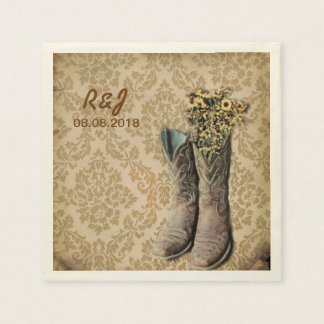 damask wildflower western country cowboy boots paper napkins