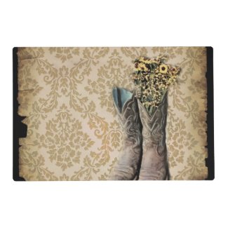 Damask wildflower Western country cowboy boots Placemat
