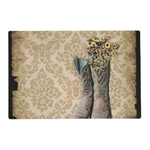 Damask wildflower Western country cowboy boots Placemat