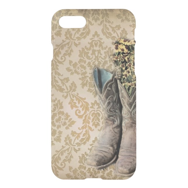 Damask wildflower Western country cowboy boots Uncommon iPhone Case (Back)