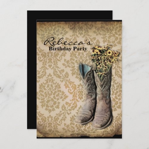 Damask wildflower Western country cowboy party Invitation