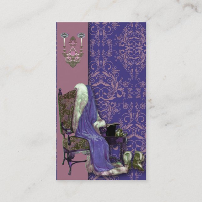 Damask Wildflowers, AFTER THE OPERA in Purple Business Card (Front)