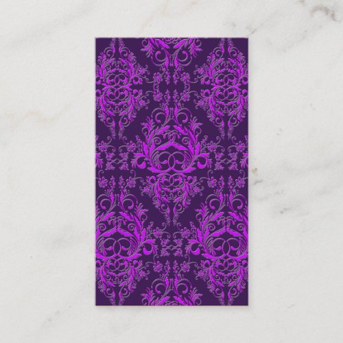 Damask Wildflowers, Embossed Metal in Purple Business Card Template