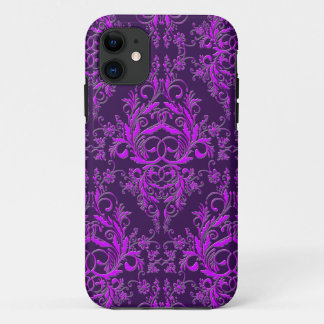 Damask Wildflowers, Embossed Metal in Purple iPhone 11 Case