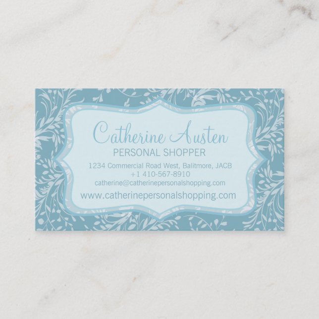 Damask wildflowers everyday blue business card (Front)