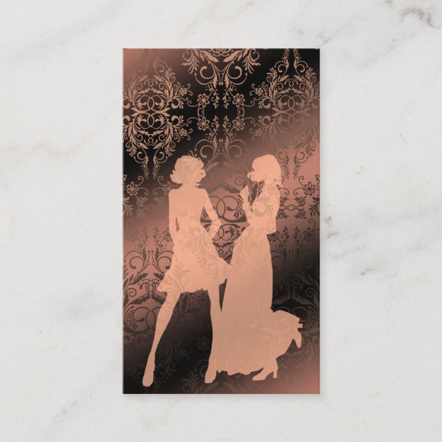 Damask Wildflowers, Sheer Shadows Black & Peach Business Card (Front)
