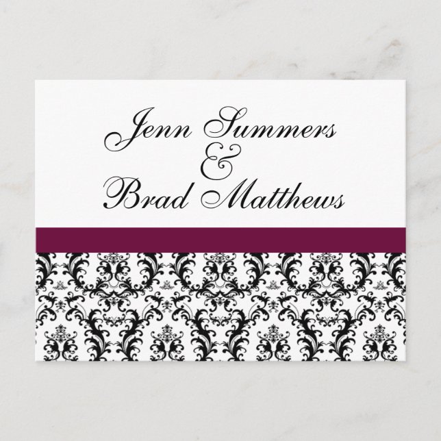 Damask Wine Wedding Save the Date Announcement Postcard (Front)