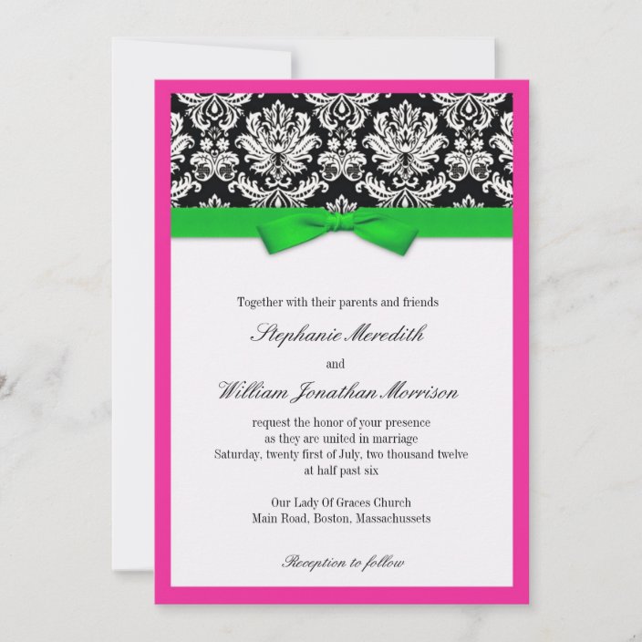 Damask With Green and Pink Wedding Invitation | Zazzle.com