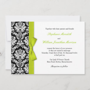 Damask With Lime Bow Wedding Invitation