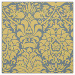 Damask with Lions, Mustard on Navy Blue Fabric