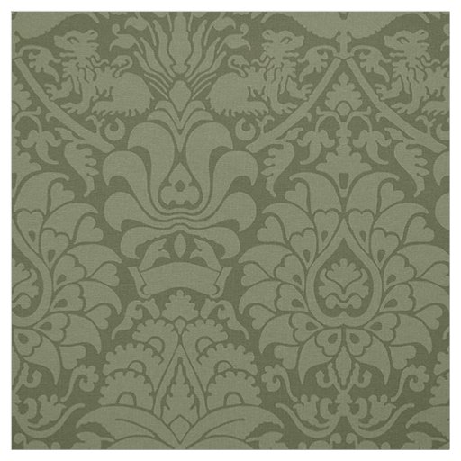 Damask with Lions, Olive Green Fabric