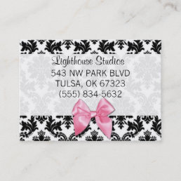 Damask with Pink Bow Business Card