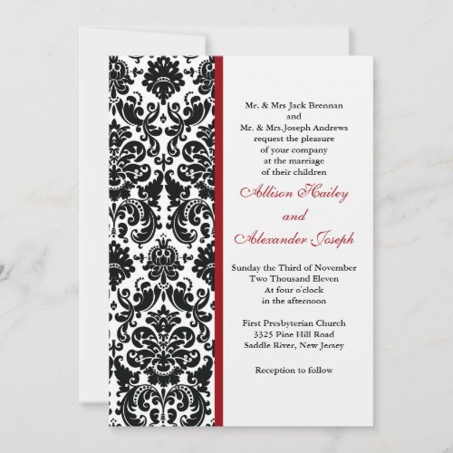 Damask with red accent Wedding Invitation