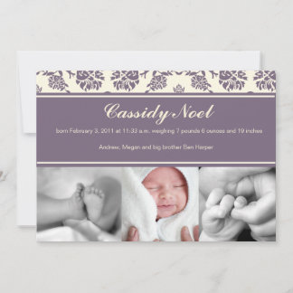 Damask with Ribbon Birth Announcement