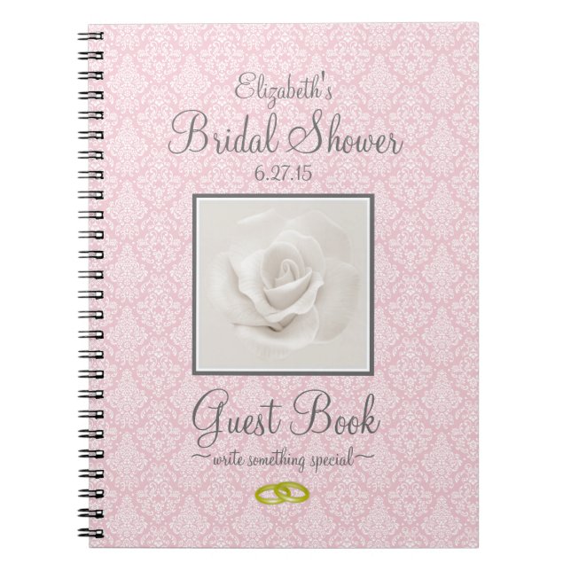 Damask with Rose Shower Guest Book Customize Color (Front)