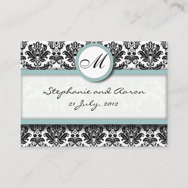 Damask With Tiffany Wedding Website Business Card (Front)
