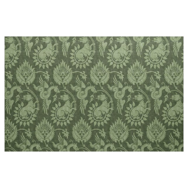 Damask with Winged Serpents, Dark Green Fabric (Fat Quarter)