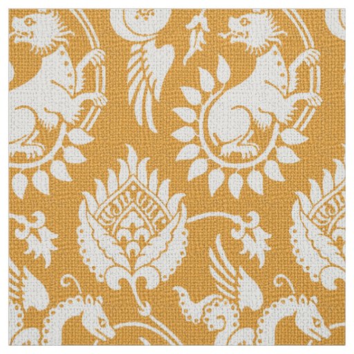 Damask with Winged Serpents, White on Marigold Fabric