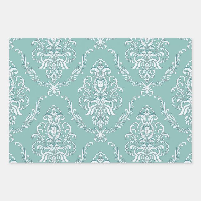 Damask Wrapping Paper Flat Sheet Set of 3 patterns (Front)