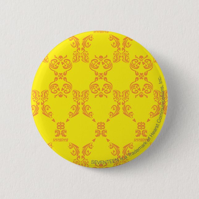 Damask Yellow-Orange Pinback Button (Front)
