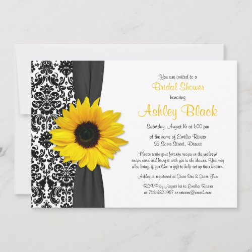 Damask Yellow Sunflower Recipe Bridal Shower Personalized Announcement