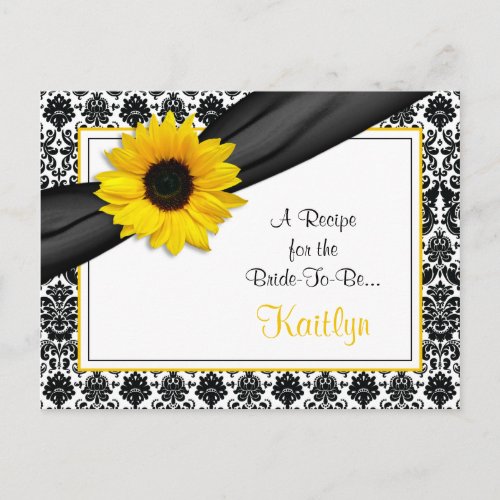 Damask Yellow Sunflower Recipe Card for the Bride