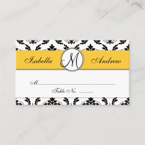 Damask Yellow Wedding Reception Place Card Business Cards