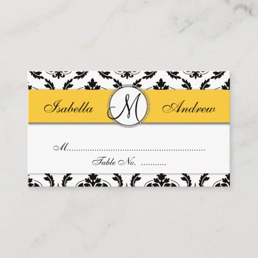 Customizable Damask Yellow Wedding Reception Place Card Business Cards