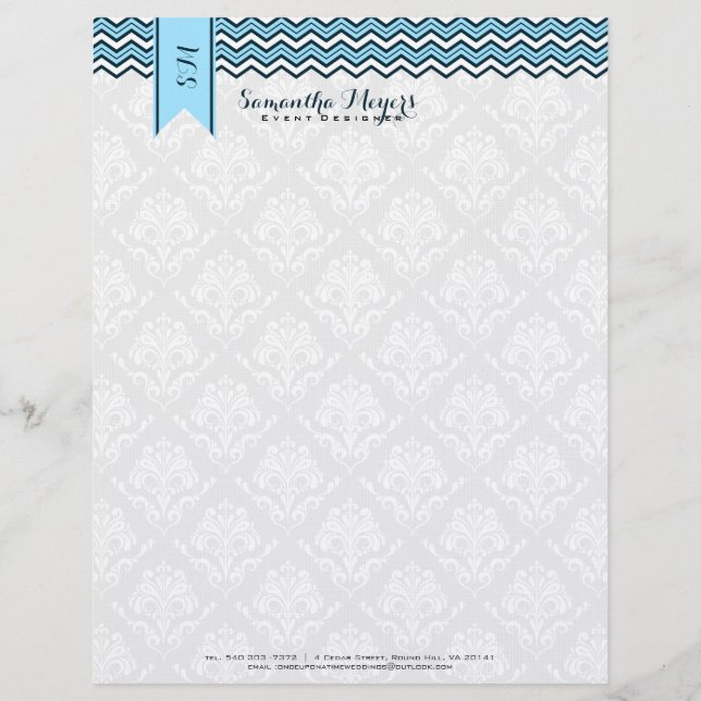 Damasks And Chevron Blue And White Letterhead (Front)