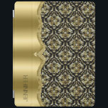 Damasks & Metallis Frame Black, Gold & Diamonds 2 iPad Smart Cover<br><div class="desc">Elegant black gold and touch of diamonds glitter vintage floral damasks with metallic stainless steel frame. Customizable monogram.</div>