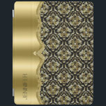 Damasks & Metallis Frame Black, Gold & Diamonds 2 iPad Smart Cover<br><div class="desc">Elegant black gold and touch of diamonds glitter vintage floral damasks with metallic stainless steel frame. Customizable monogram.</div>