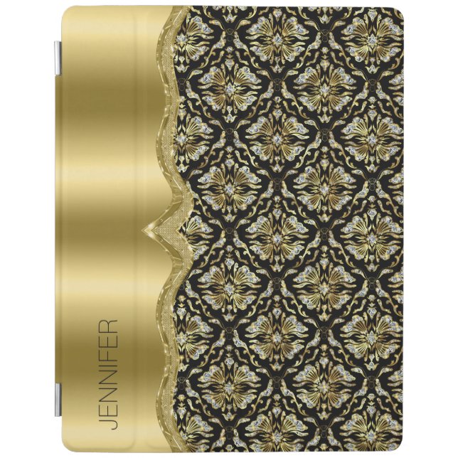 Damasks & Metallis Frame Black, Gold & Diamonds 2 iPad Smart Cover (Front)