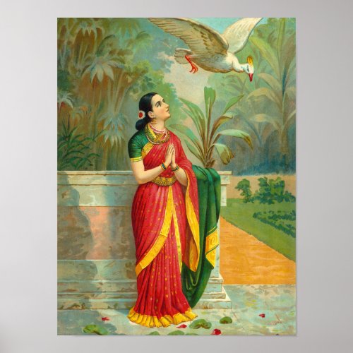 Damayanti and the Swan by Raja Ravi Varma Poster