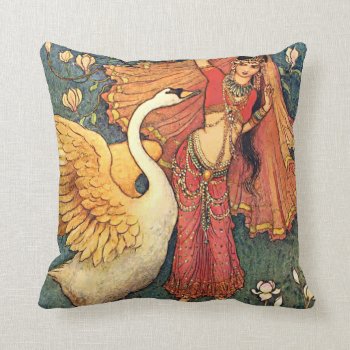 Damayanti And The Swan Cushions by OldArtReborn at Zazzle