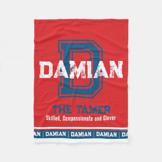 Damian name meaning sports monogram red blue  fleece blanket (Front)
