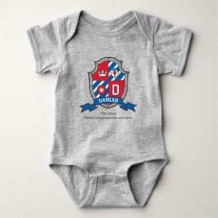 Damien boys D name meaning knights shield bird Baby Bodysuit